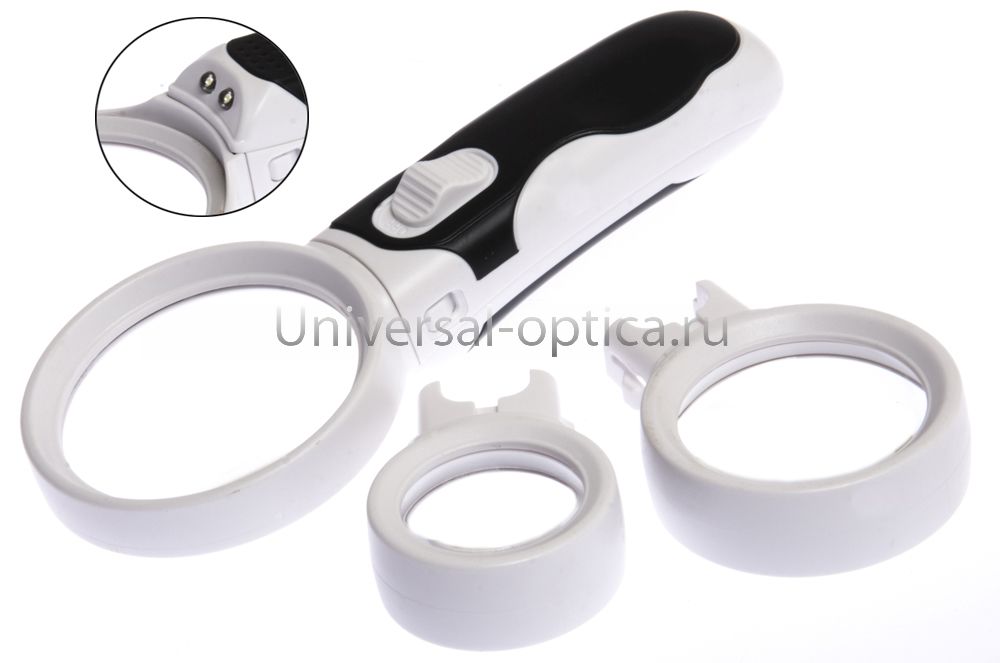Лупа полимерная классическая со смен. насадками, d.65 (х3), d.50 (х10), d.37 (х16), с подсв. от Торгового дома Универсал || universal-optica.ru