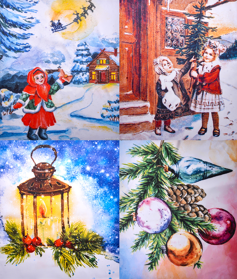 Салфетка из MF "УНИВЕРСАЛ" в индивидуальной упаковке (4шт.) Новый год-8 (15*18см) от Торгового дома Универсал || universal-optica.ru