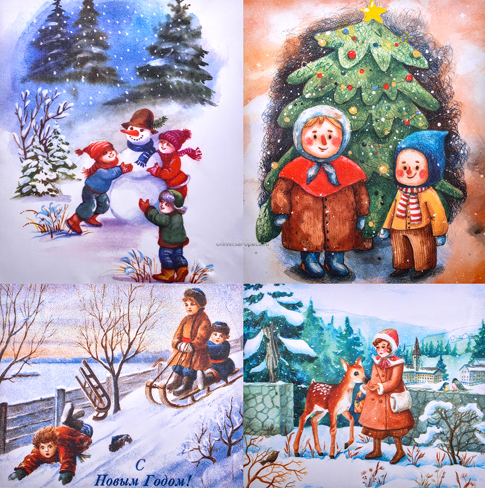 Салфетка из MF "УНИВЕРСАЛ" в индивидуальной упаковке (4шт.) Новый год-7 (15*18см) от Торгового дома Универсал || universal-optica.ru