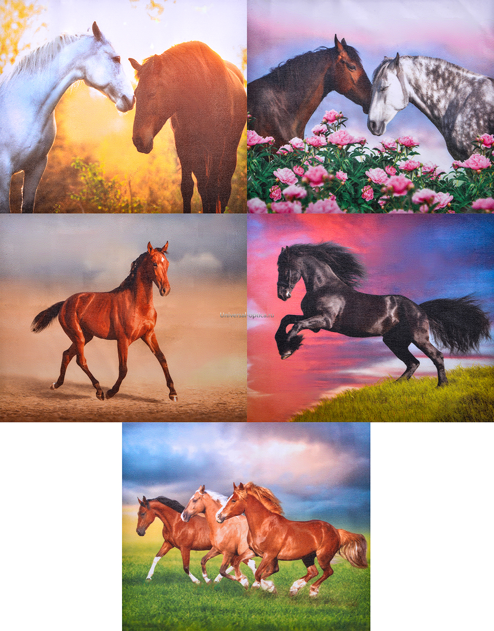 Салфетка из MF "УНИВЕРСАЛ" в индивидуальной упаковке (5шт.) Лошади-3 (15*18см) от Торгового дома Универсал || universal-optica.ru