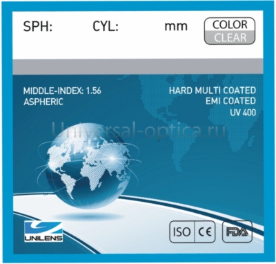 Линза полимерная 1.56 AS HMC EMI UV UNILENS (син.реф.) от Торгового дома Универсал || universal-optica.ru