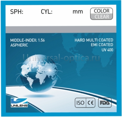 Линза пл. 1.56 AS HMC EMI UV UNILENS (син.реф.) от Торгового дома Универсал || universal-optica.ru